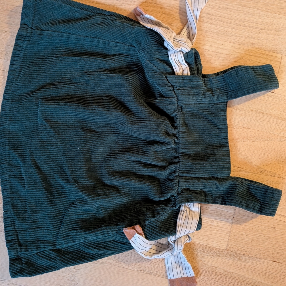 Zara Kids Green Corduroy Skirt with Striped Ties